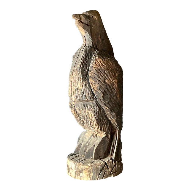 Vintage Boho Hand Carved Eagle Sculpture For Sale