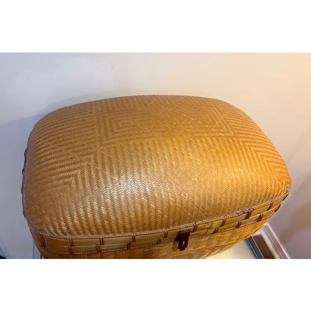 Asian Herringbone-Weave Rattan & Bamboo Storage Chest For Sale - Image 4 of 6