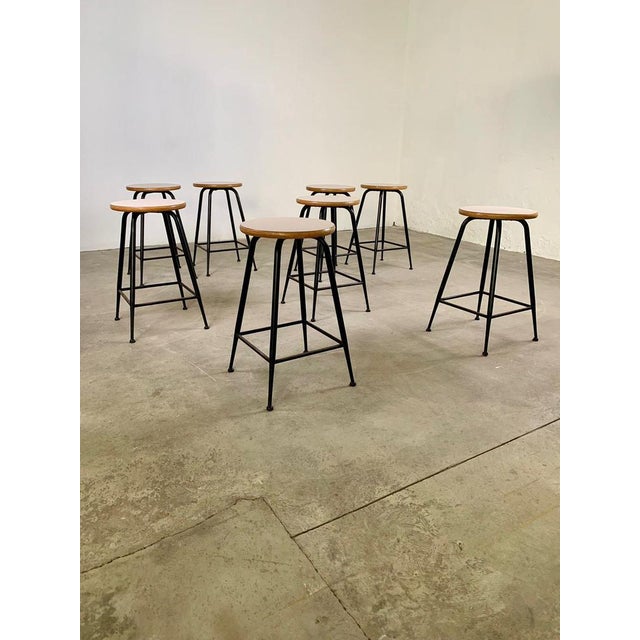 Vintage Stools in Metal, Wood and Formica, Italy, 1960s, Set of 8 For Sale - Image 15 of 17