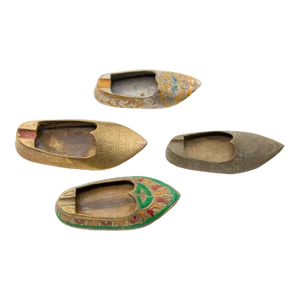 Vintage Brass Etched Aladdin Middle Eastern Slipper Shoe Ashtray Set of 4