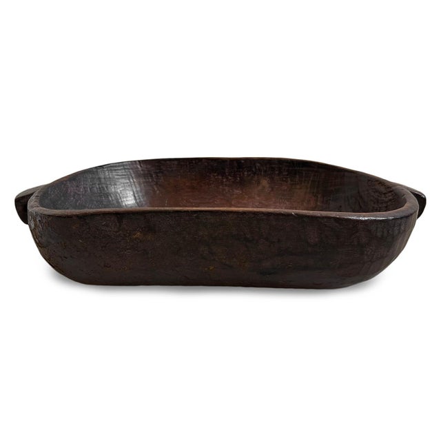 Vintage Large Rustic Tribal Burundi Oval Wood Bowl For Sale - Image 4 of 5