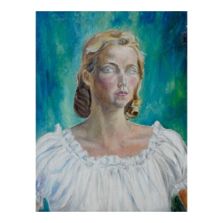 Mid 20th Century Wpa Style Woman in White Portrait Painting For Sale