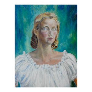Mid 20th Century Wpa Style Woman in White Portrait Painting
