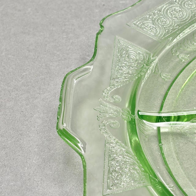 Glass Vintage Green Depression Glass “Princess” 3 Part Divided Serving Platter by Hocking Glass For Sale - Image 7 of 10
