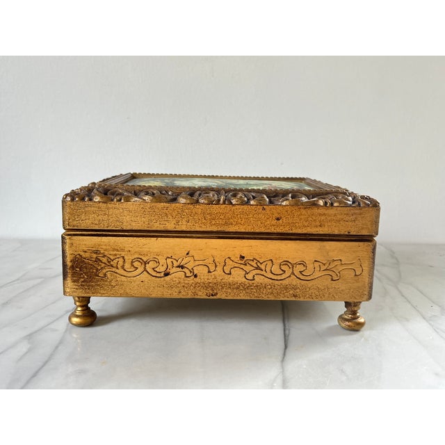 Vintage Gilded Wood Jewelry Music Box For Sale In Milwaukee - Image 6 of 12
