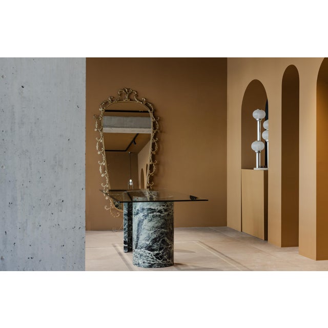 Forest Green Dining Table in Curved Marble Stone For Sale - Image 8 of 10