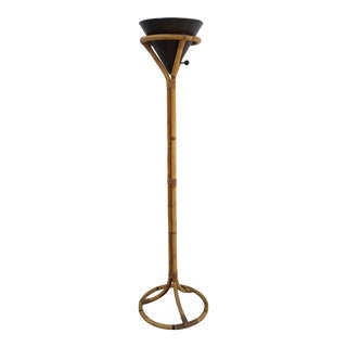 1960s Italian Rattan Torchiere Floor Lamp For Sale