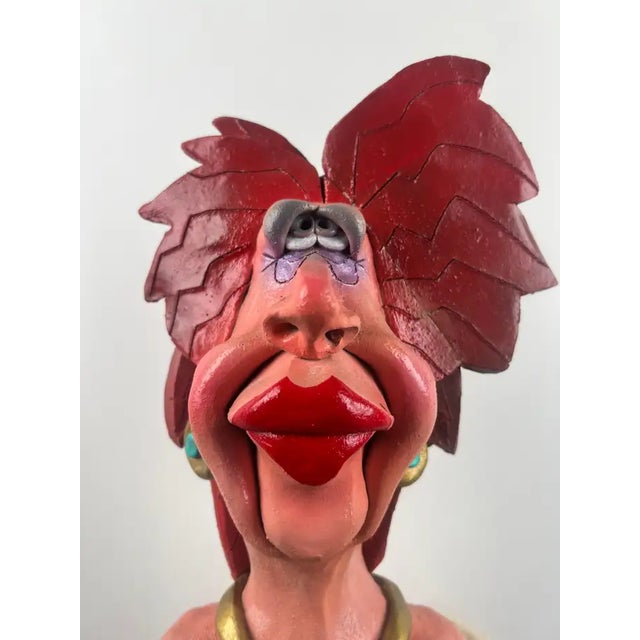 Magenta Whimsical Life-Size Metal Sculpture of Stylish Lady With Dog, 5 Ft Tall , Signed 1980's For Sale - Image 8 of 18