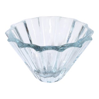 Mid-Century Modern Strombergshyttan Blue Crystal Fluted Glass Bowl For Sale