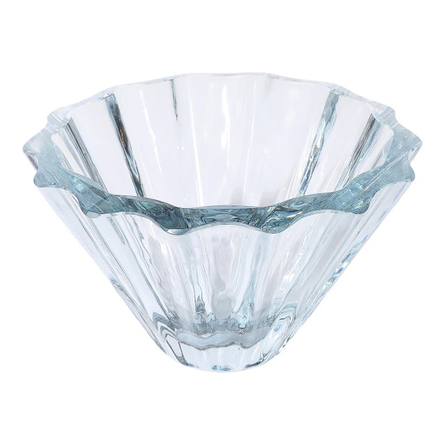 Mid-Century Modern Strombergshyttan Blue Crystal Fluted Glass Bowl For Sale