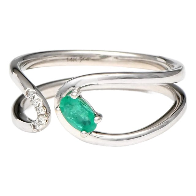14KW Emerald(0.21) & Diamond Open Loop Ring, size 6.25 For Sale