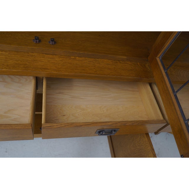 2000 - 2009 Stickley Mission Oak Leaded Glass China Cabinet For Sale - Image 5 of 18