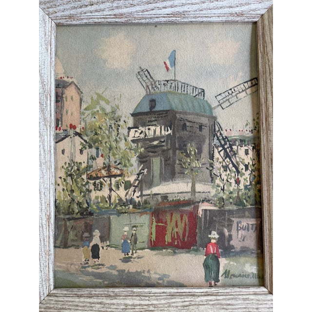 Wood Vintage Paris Street Scene Textured Print of Moulin De La Galette After Maurice Utrillo, Framed For Sale - Image 7 of 9