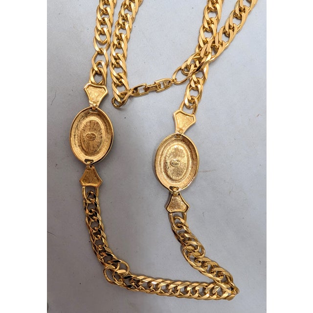 Black Vintage 1988 Signed Napier Goldtone Cabochon Faux-Onyx Sautoir Necklace For Sale - Image 8 of 8