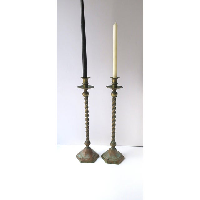 English Brass Barley Twist Candlestick Holders, Pair, Circa Late-19th Century For Sale - Image 10 of 15
