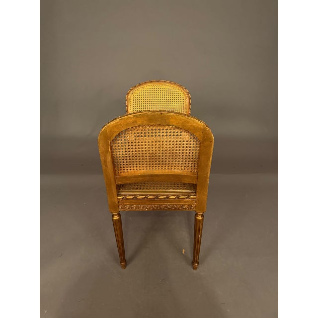 French 19th Century French Louis XVI Style Gilded Bench With Cane Seat and Side Armrests, Circa 1890 For Sale - Image 3 of 10