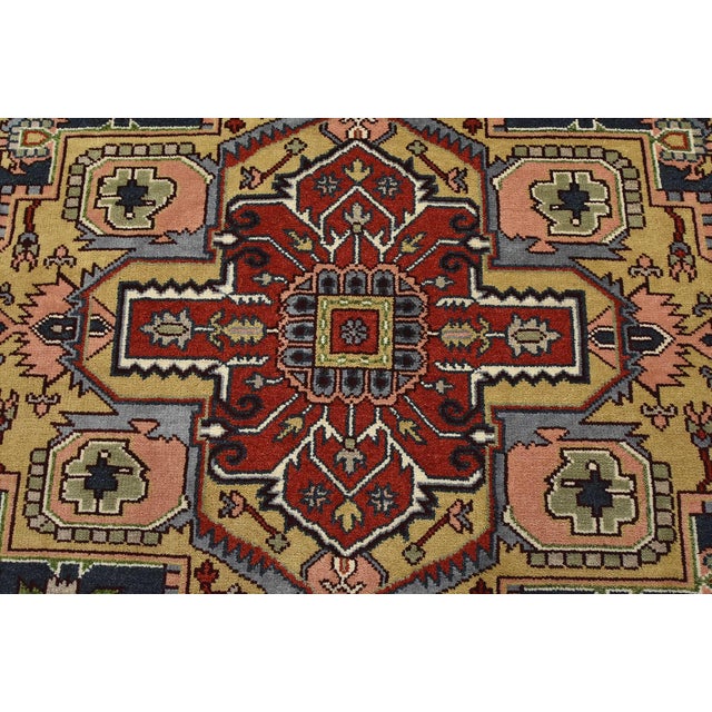 Heriz Rug 8’11” X 11’9” Blue Wool Tribal Hand-Knotted Oriental Carpet For Sale In Philadelphia - Image 6 of 15