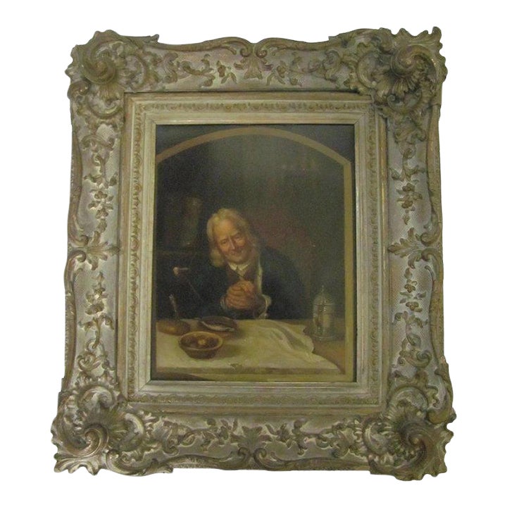 19Th Century Painting On Tin Man Giving Thanks For Dinner | Chairish