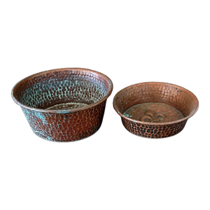 Vintage Solid Copper Hammered Pet Bowls – Dog or Cat Food & Water – Set of 2