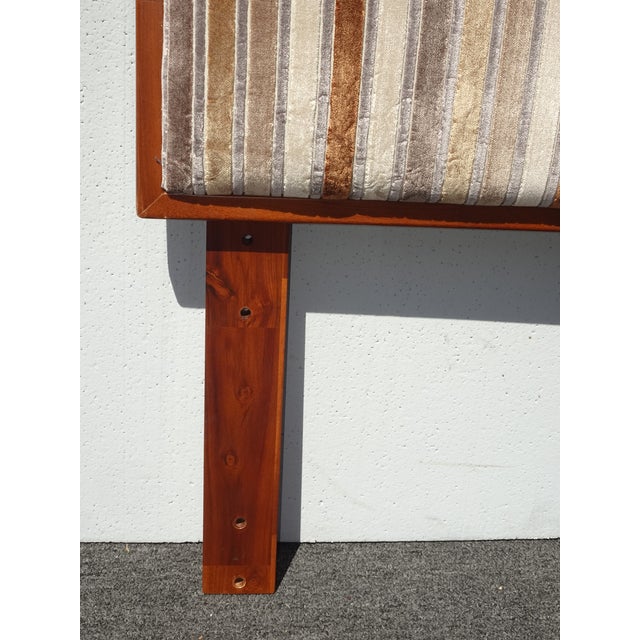 Vintage Mid Century Modern Style Brown Velvet Stripped Queen Headboard For Sale - Image 15 of 15