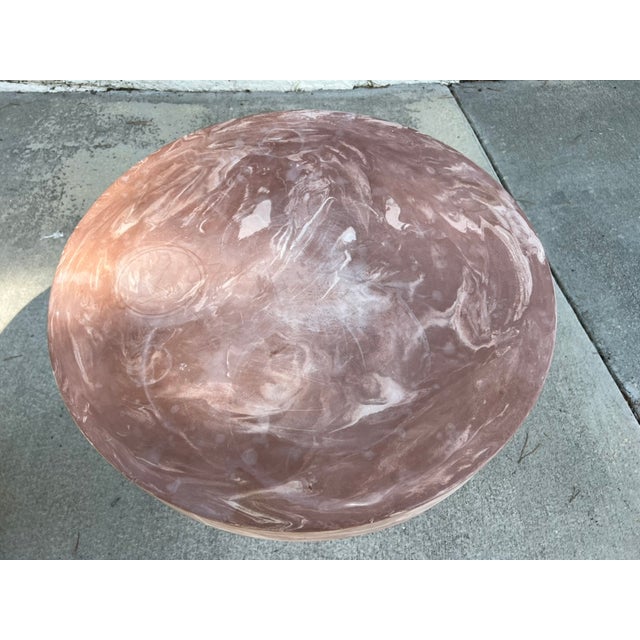 Pair of 1980s Postmodern Mauve Resin Faux Marble Swirl Pedestal Tables For Sale In Los Angeles - Image 6 of 15