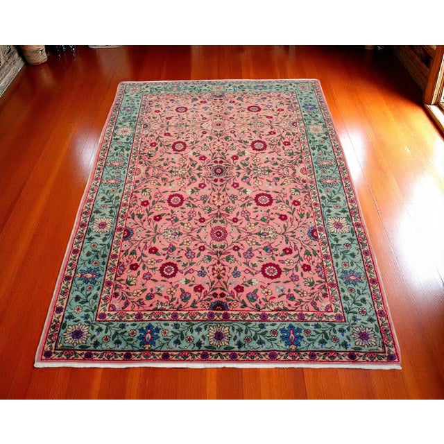 Size: 45" x 65" or 3'9" x 5'5" Material: made of wool on cotton and natural dyes Condition: Turkish Rug is used. Hand...