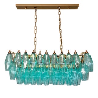 Turquoise Murano Glass Poliedri Chandelier by Carlo Scarpa, 1990s For Sale