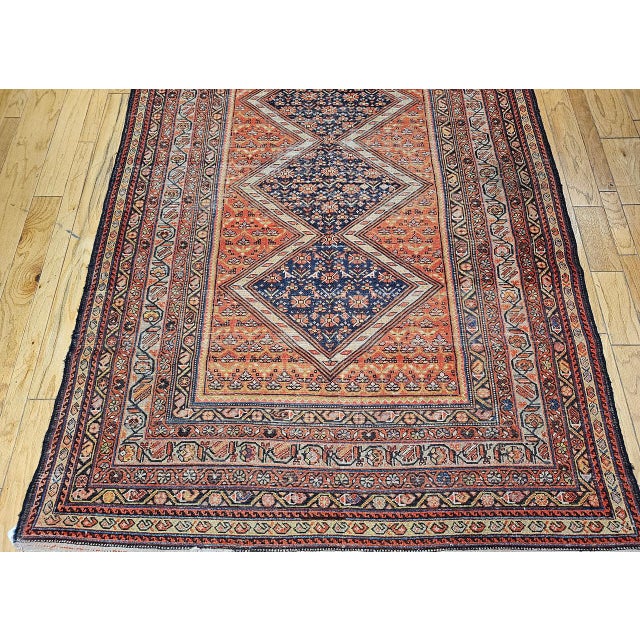 Copper Vintage Persian Malayer Gallery Rug, Hand-Knotted Wool, Geometric Pattern, 7x17, Brick Red & Blue For Sale - Image 8 of 15