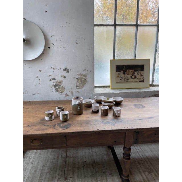 Magnificent ceramic set consisting of a teapot, cups and bowls, with very beautiful colors and anthropomorphic details on...