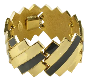 Lanvin Paris Gilt Metal and Gray Enamel Modernist Link Bracelet