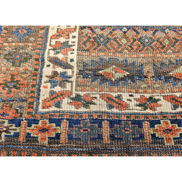 Antique Caucasian Shahsavan Tribal Rug, Hand-Knotted Wool, Geometric Pattern, Navy & Green, 5x6 For Sale - Image 13 of 16