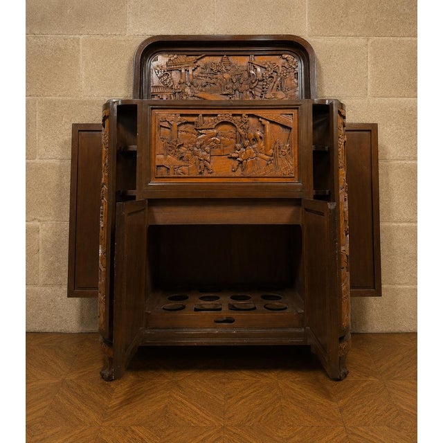 Chinese carved wooden bar cabinet – 20th century dimensions: h 105 × w 95 × d 46 cm an elegant chinese-inspired carved...