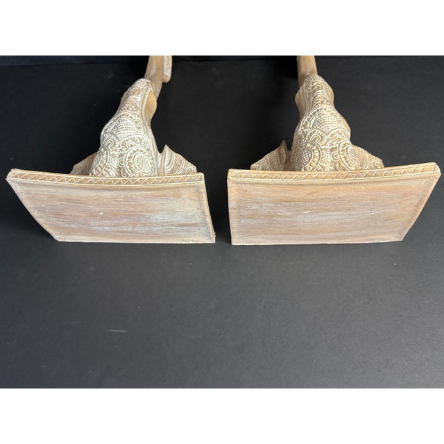 Traditional Vintage Regency Sculptural Elephant Carved Wood Wall Brackets Shelf- Set of 2 For Sale - Image 3 of 7