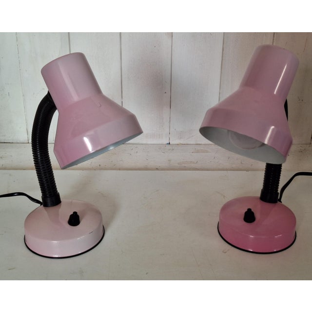 Vintage Adjustable Bedside Lamps with Pink Metal Housing from Kramer, 1980s, Set of 2 For Sale - Image 3 of 8