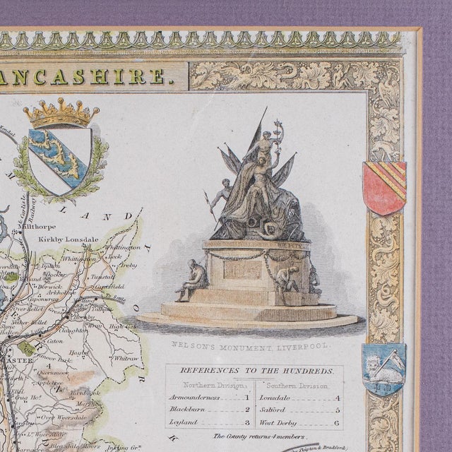 Glass Antique County Map of Lancashire, English, Framed Cartography, Moule, Victorian For Sale - Image 7 of 12
