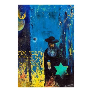 Yuri Brusovany, Post Soviet Avant Garde Rabbi, Expressionist Blue Background, Yellow Star For Sale