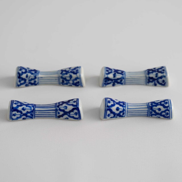 1970s Vintage Blue & White Porcelain Chopstick Rests - Set of 4 For Sale - Image 5 of 10