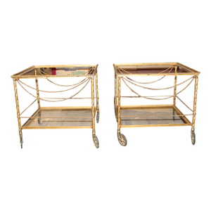 A Pair of 1960s Brass Serving Carts With Glass Inserts