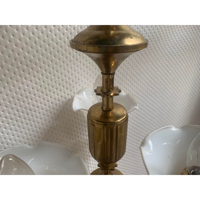 Small Three-Arm Chandelier in Brass and Glass, 1970s For Sale - Image 13 of 18