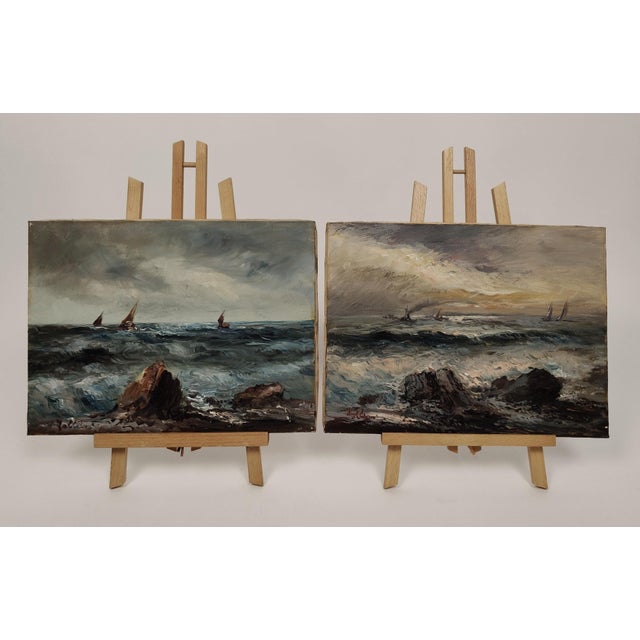 Blue Follini, Marine with Rocks and Boats in Fimra Follini, 1930, Oil on Canvas, Framed For Sale - Image 8 of 8