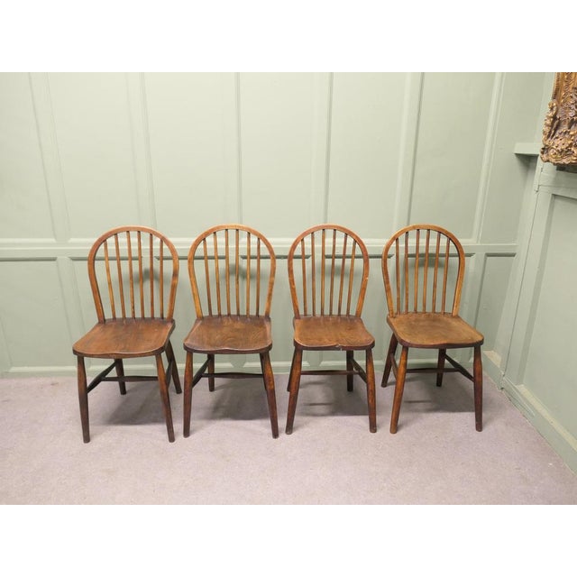 Vintage Windsor Dining Chairs in Beech and Elm, 1920, Set of 4 For Sale - Image 3 of 8
