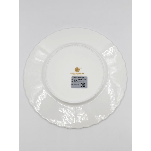 Exquisite Three-Piece Bone China Serving Set With Covered Dome Turquoise Border & Peony Motif For Sale - Image 11 of 13