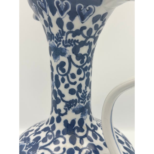 Vintage Chinoiserie Blue & White Porcelain Ewer – Hand Painted Birds & Florals For Sale In Detroit - Image 6 of 10