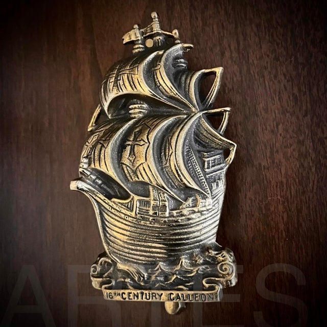 Antique English Brass Galleon Ship Door Knocker For Sale - Image 9 of 9