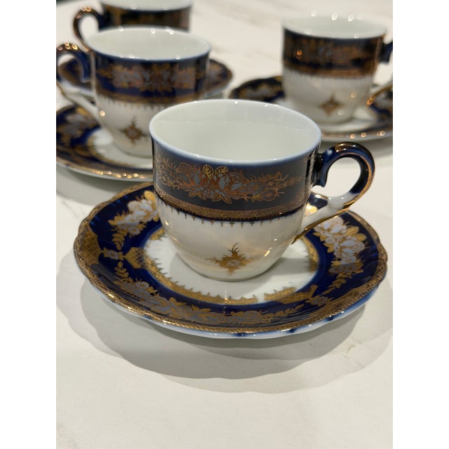 1950s Art Deco Alpine Cuisine Fine Porcelain Czech Republic 24k Gold Espresso Cup and Saucer - 10pcs For Sale - Image 4 of 8