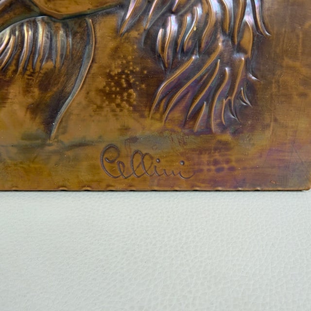 Wood High Relief Painting of Horses in Embossed Copper by Studio Cellini For Sale - Image 7 of 13