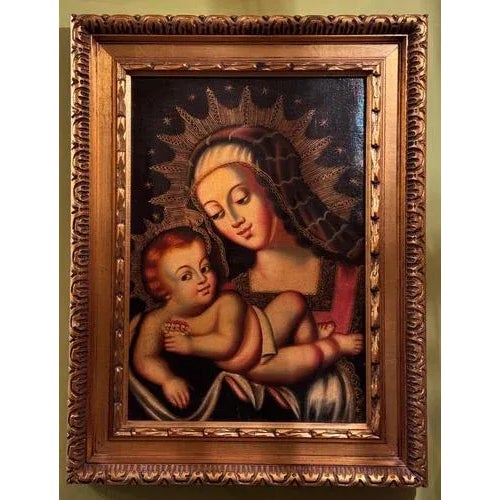 Virgin and Child, Spanish-American Viceregal School, oil on canvas, 19th century Delicate depiction of the Virgin and...