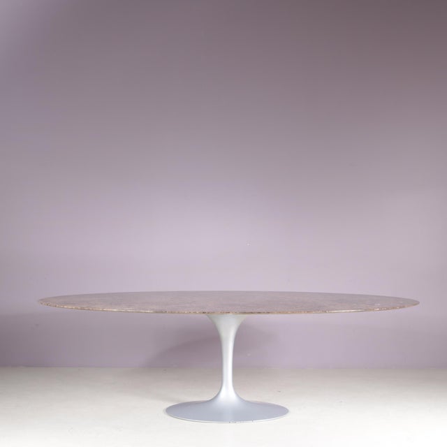 Oval Tulip Table with Brown Marble Top and Matt Silver Coated Oval Base by Eero Saarinen for Knoll International For Sale - Image 16 of 16