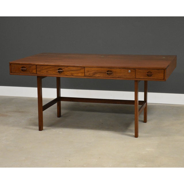 Mid-Century Modern 1973 Peter Lovig Signed Teak Flip Top Desk For Sale - Image 3 of 13