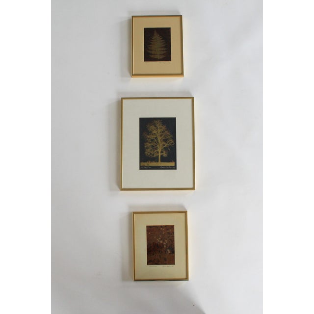 1980s 1980's Framed Etched Copper Foliage Art Wall Hangings S/3 For Sale - Image 5 of 11
